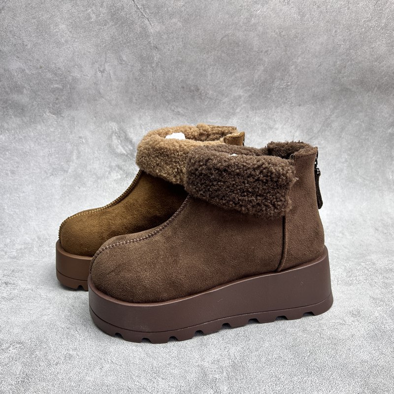 工厂2025秋冬断码绒面女鞋雪地靴厚底休闲舒适保暖时尚套脚短靴