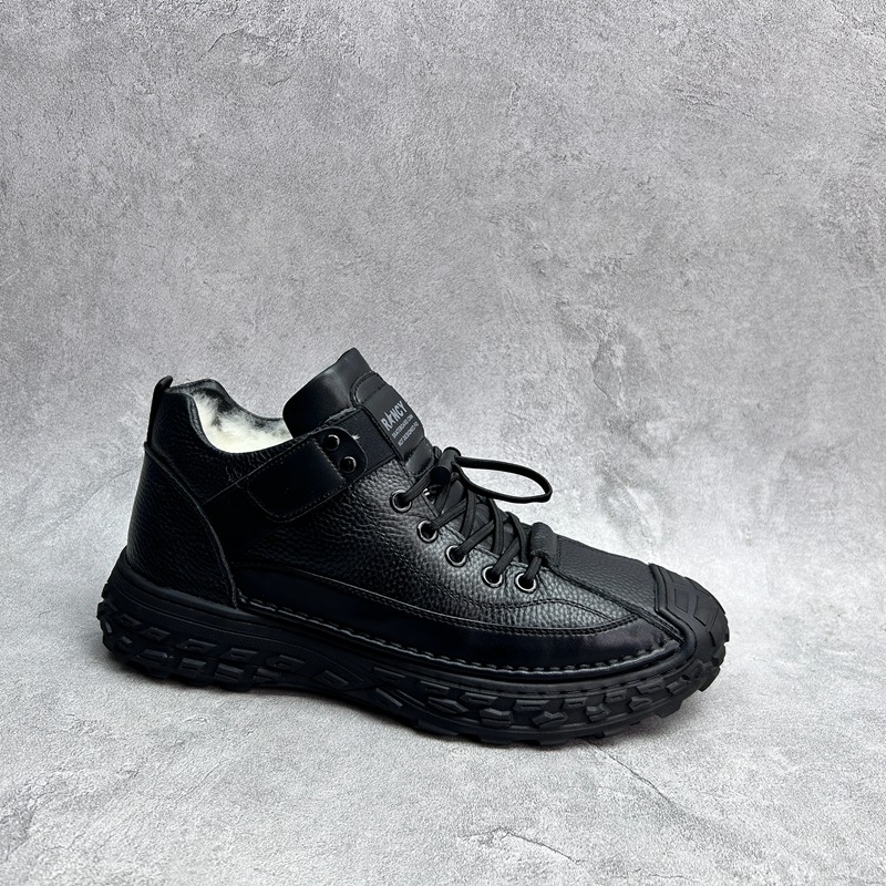 2025冬季新款真皮男鞋厚底男单鞋时尚系带羊毛牛皮舒适休闲男鞋
