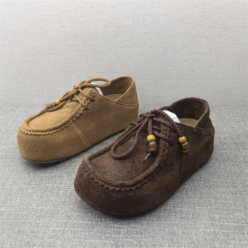 2026春季新款真皮新款女鞋平底休闲深口时尚牛皮百搭系带女单鞋,女鞋,深口单鞋,淘宝优惠券,粉丝福利购,淘宝优惠卷