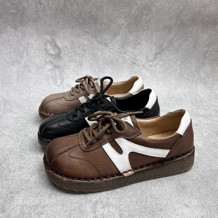 工厂断码真皮运动鞋女2026春季新款妈妈鞋女鞋圆头厚底系带休闲鞋