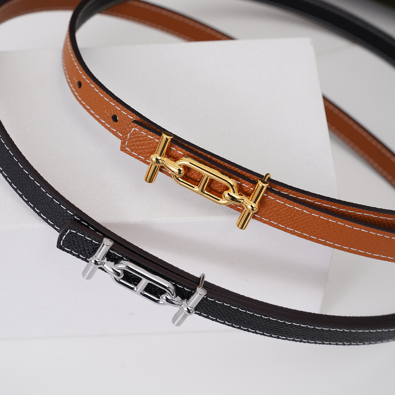 女双面用双色头层牛皮合金扣腰带