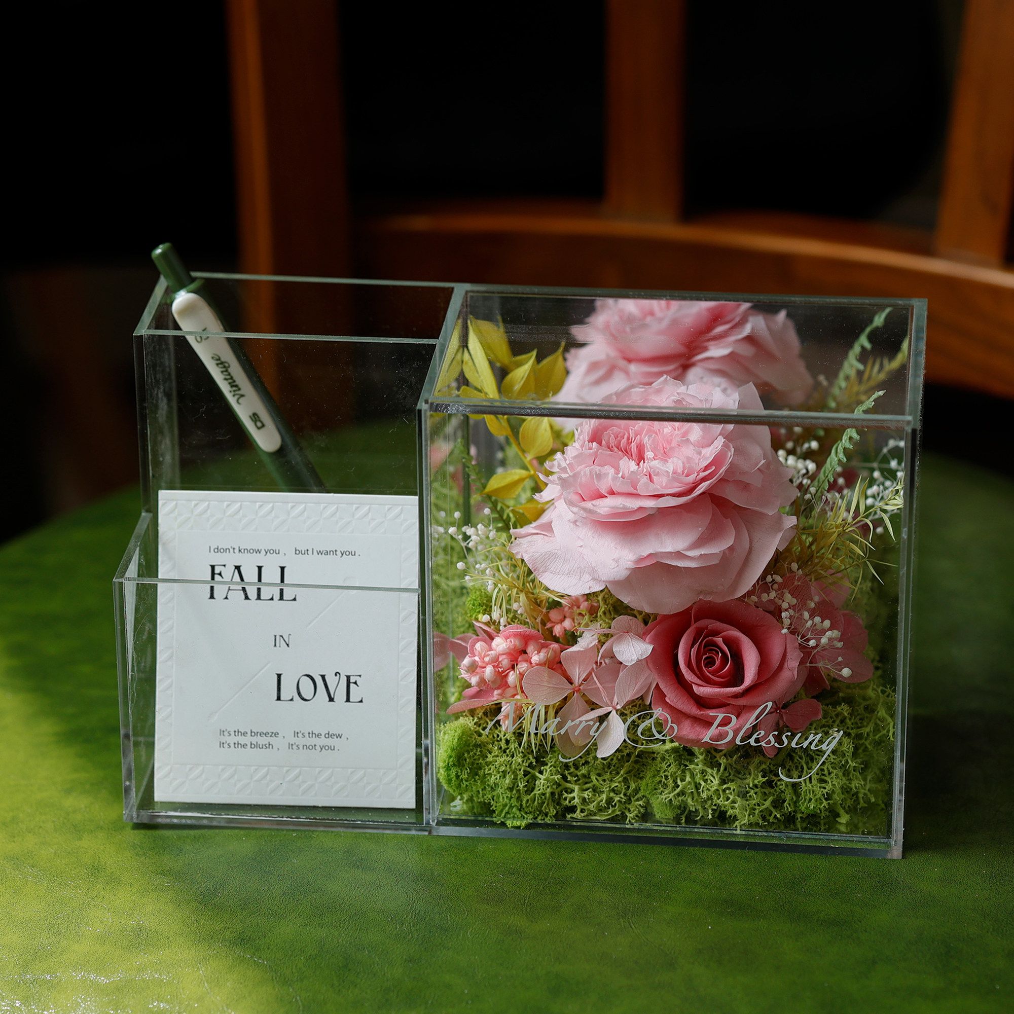 永生花笔筒亚克力花盒桌面摆件生永生花