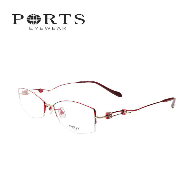 正品PORTS宝姿眼镜架半框超轻简约女款小脸钛架配镜近视POF12703