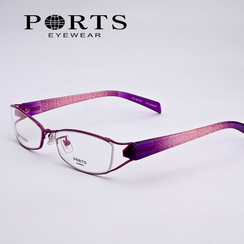 正品PORTS宝姿眼镜架女士时尚条纹紫色纯钛+板材近视眼镜  PT2332