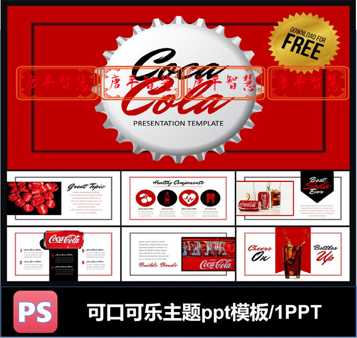 cocacola可口可乐ppt模板主题文化碳酸饮料可编辑素材品牌推广