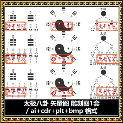 太极阴阳八卦 雕刻图矢量图 ai cdr plt bmp格式可编辑