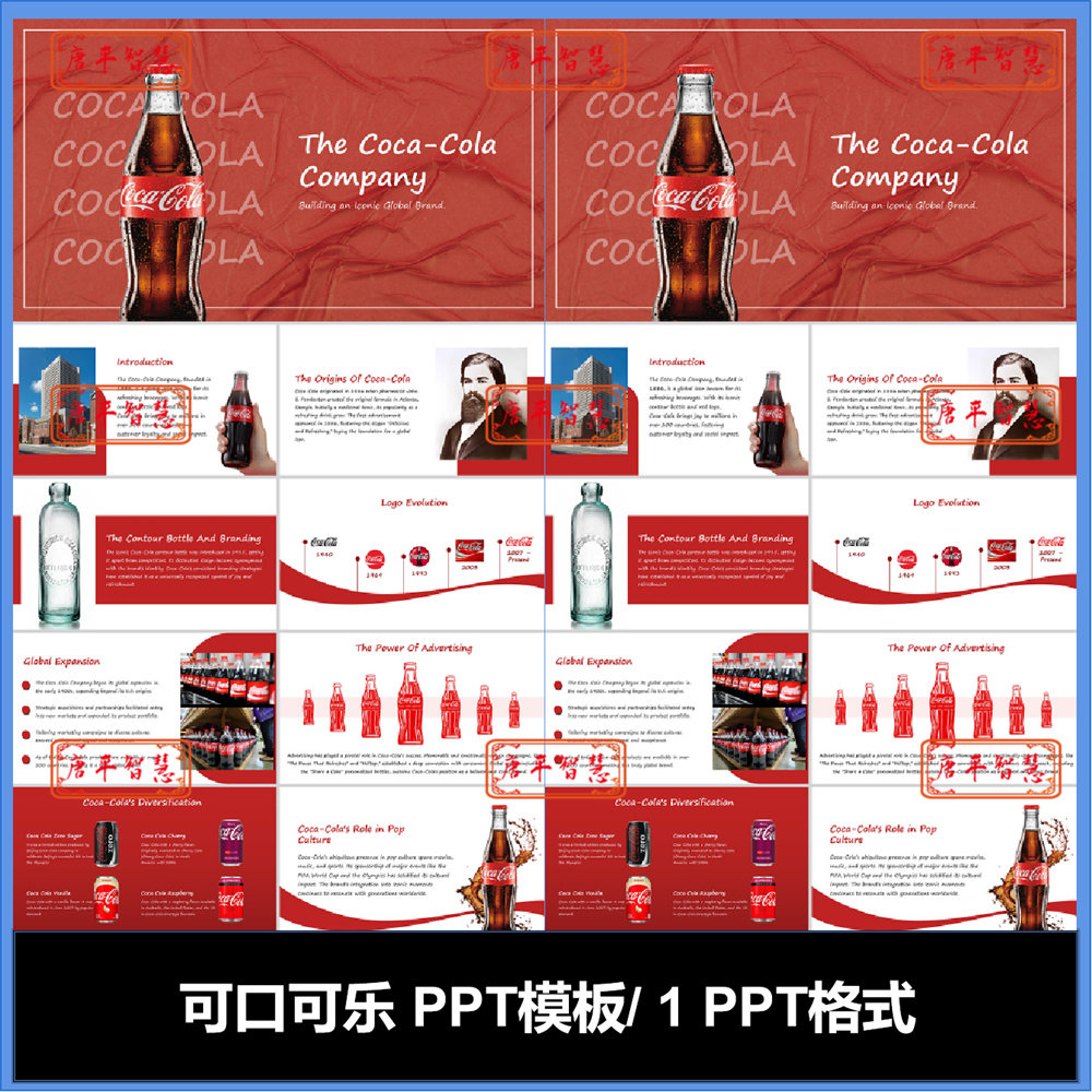 可口可乐公司cocacola英文版PPT模板可编辑工作计划总结品牌推广