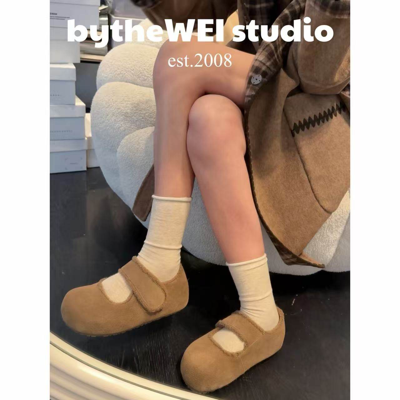 bytheWEI【焦糖小饼干】可爱加绒加毛勃肯玛丽珍鞋厚底显脚小单鞋,女鞋,包头拖,淘宝优惠券,粉丝福利购,淘宝优惠卷