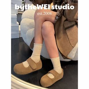 bytheWEI【焦糖小饼干】可爱加绒加毛勃肯玛丽珍鞋厚底显脚小单鞋