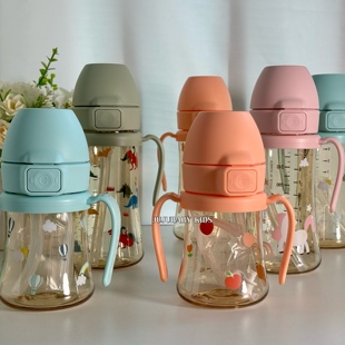 JUJU|韩国格罗儿童樱桃吸管杯重力球水杯学饮杯宝宝防呛咪咪奶瓶