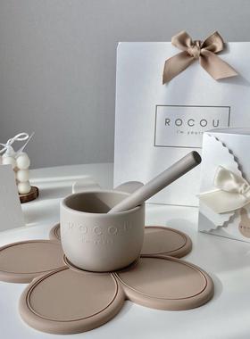 韩国ROCOU婴幼儿辅食铂金硅胶餐垫心形花型宝宝碗防摔垫防滑