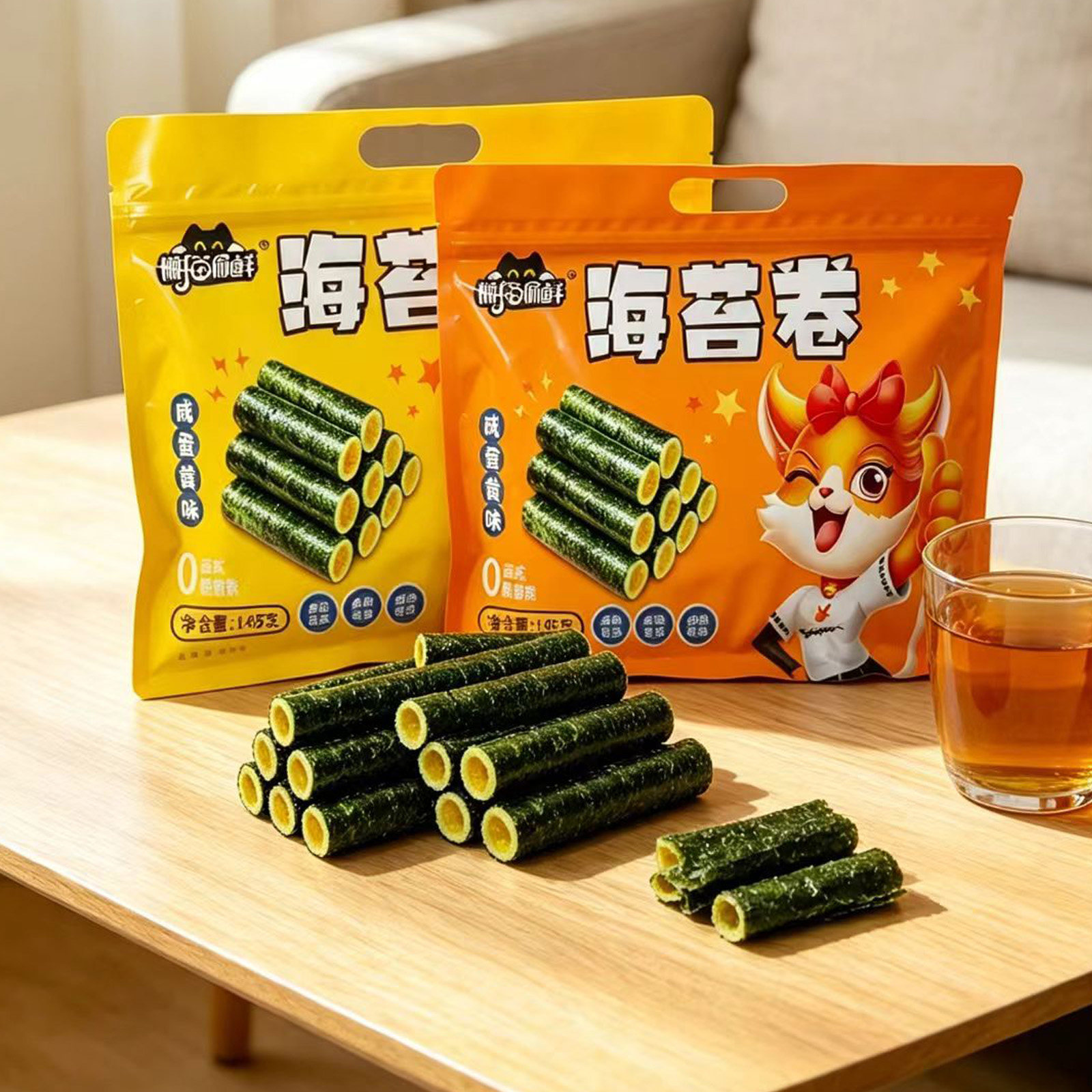 海苔卷肉松味蛋黄味 懒猫偷鲜酥脆零食海鲜山东日照特产伴手礼