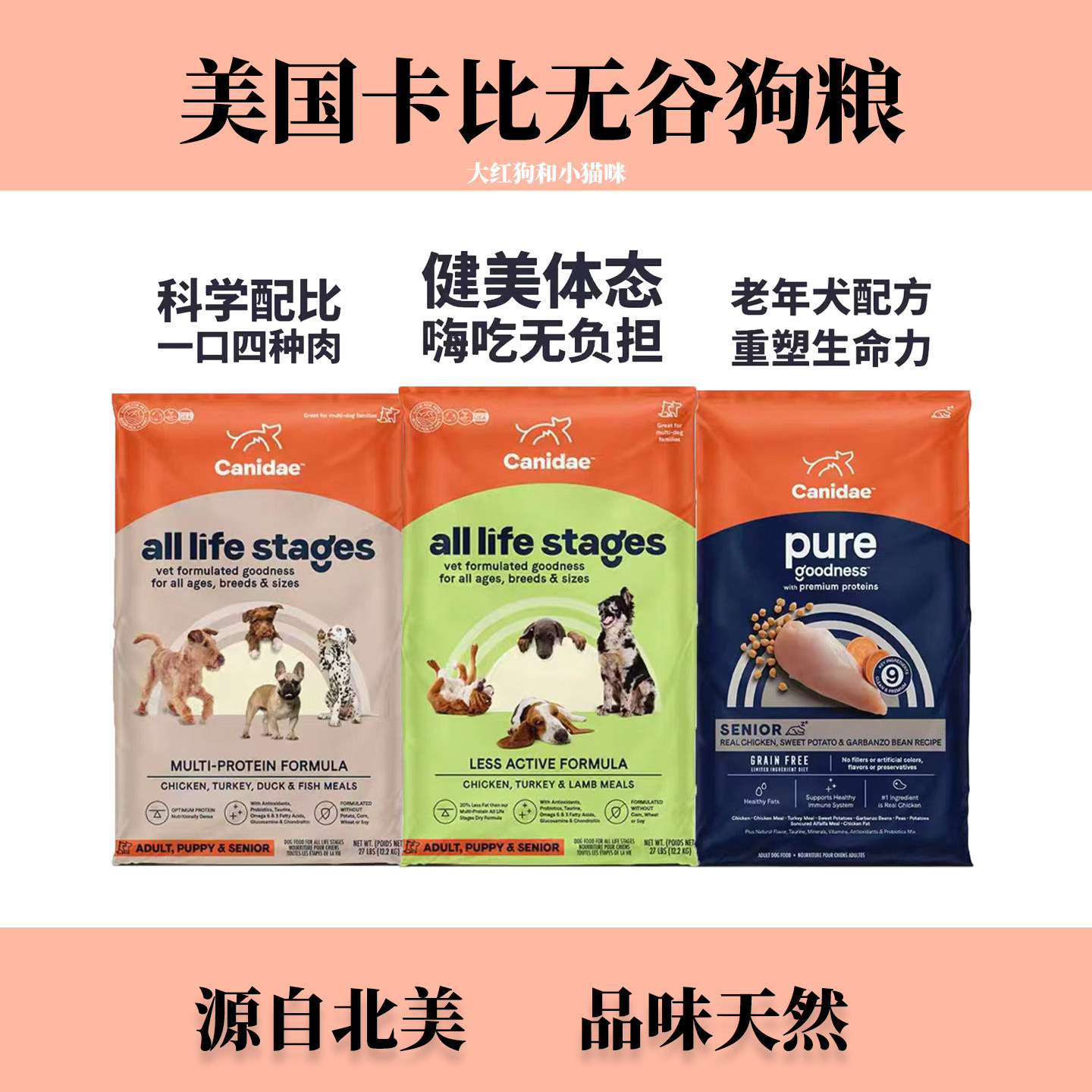 Canidae/卡比狗粮美国进口低热量低脂低敏去泪痕狗狗通用全价狗粮