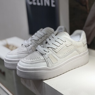 女 白色牛皮休闲鞋 26春款 小众设计师欧货厚底板鞋