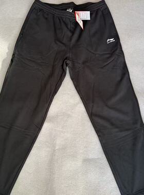 李宁正品男秋冬季大码直筒加绒运动裤锁温科技5X6X黑色保暖