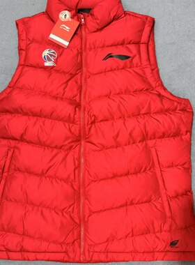 李宁正品男秋冬季大码CBA篮球鹅绒马甲5X6X7X赞助立领保暖红色