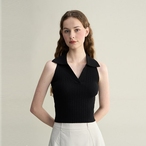 LIMONN | 秋季新款女内搭POLO领美背小背心针织上衣翻领小衫