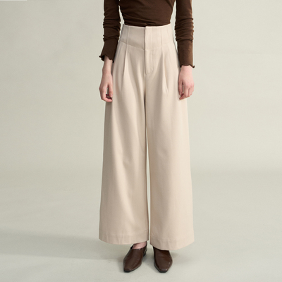 LIMONN | 通勤气质秋冬厚款杏色高腰显瘦慵懒风阔腿裤休闲裤