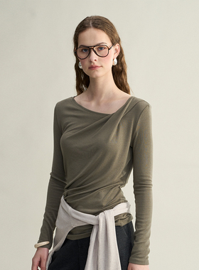 LIMONN | 日常通勤显白褶皱设计感莱赛尔羊毛衫t恤女打底衫上衣