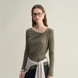 上衣 t恤女打底衫 LIMONN 日常通勤显白褶皱设计感莱赛尔羊毛衫