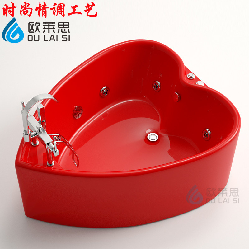特价个性心形独立式豪华双层亚克力浴缸浴池澡盆卫生间浴盆送头枕