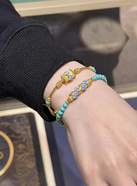 青瓷花绿松石手链轻奢小众手串女生新中式小众高级感串珠盘缠手饰