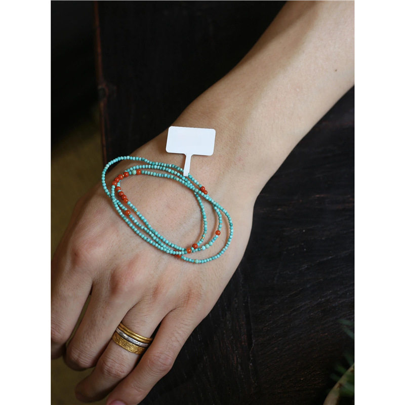 高瓷绿松石三圈多宝手链3mm极细小米珠南红锁骨链新中式