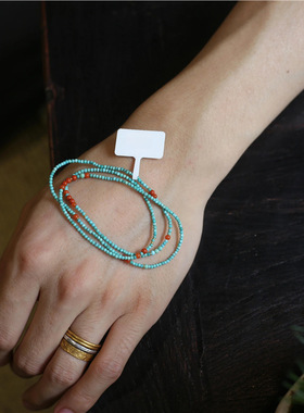 高瓷绿松石三圈多宝手链3mm极细小米珠南红锁骨链新中式