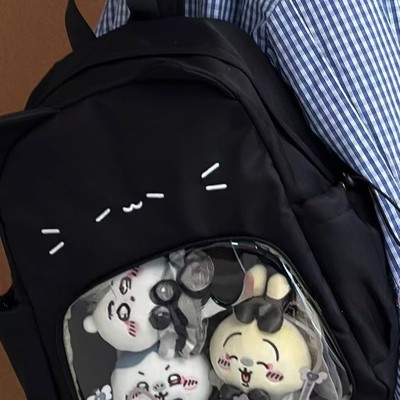 新款气哭黑猫双肩背包书包文字猫咪黑色大痛可拆卸