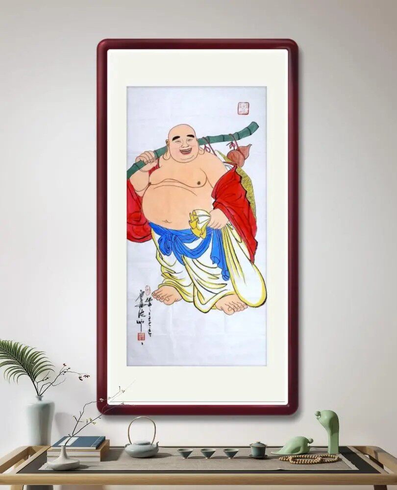 纯手绘国画人物弥勒佛菩萨钟馗画像字画装饰客厅云海法师真迹GG