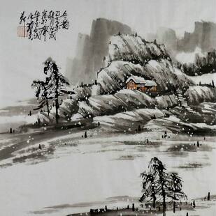 手绘山水画纯手工字画热销周厚成三尺斗方装 饰国画山水画GG