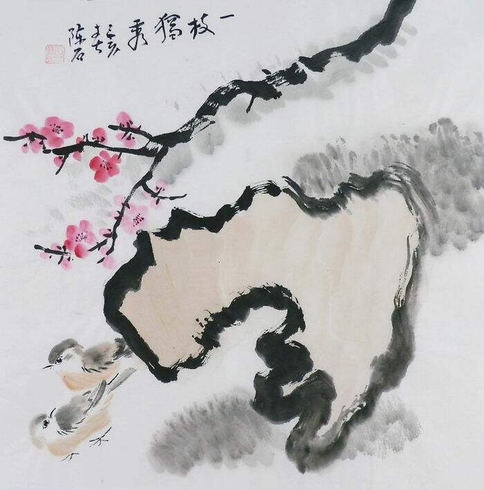 手绘字画书画客厅装饰画热销I05139x陈石三尺斗方国画花鸟画梅花