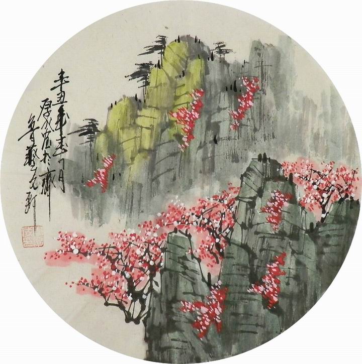 山水画堂口国画纯手绘字画客厅办公室装饰画周厚成团扇a 直径42gg