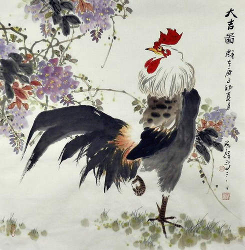 手绘字画中式客厅办公室装饰画鸡