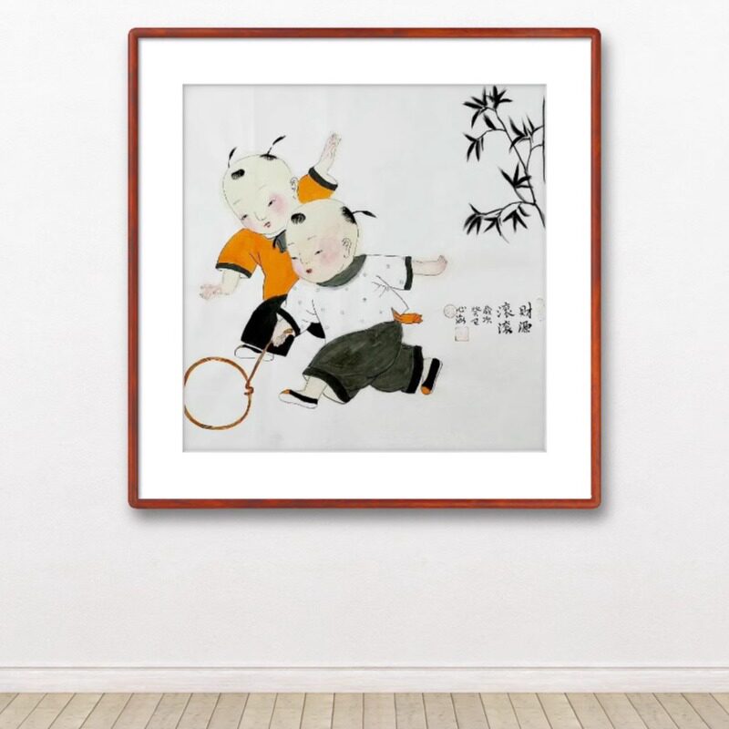 百子图国画人物画手绘字画客厅卧室装饰画四尺斗方生肖心海画GG