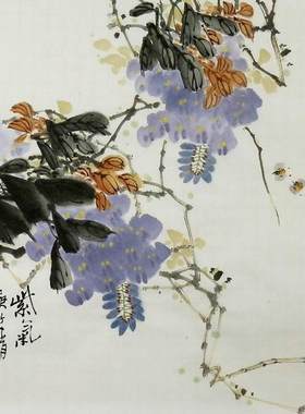 国画花鸟画紫藤葫芦柿子梅花手绘字画客厅装饰画孙艺群三尺斗方GG
