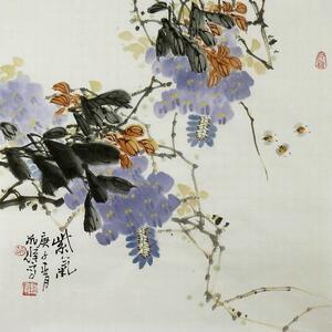 国画花鸟画紫藤葫芦柿子梅花手绘字画客厅装饰画孙艺群三尺斗方GG