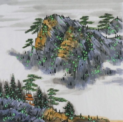 山水画国画手绘装饰画春夏秋冬