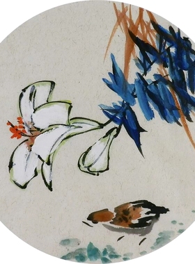 手绘字画装饰画新品I082009无款国画花鸟团扇圆形小品麻雀 直径33