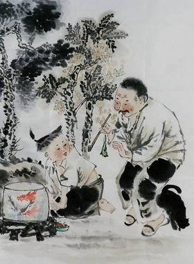 手绘水墨画热销I080206四尺斗方无款国画写意人物画童子百子图