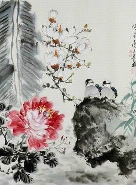 花鸟画纯手绘国画中式客厅办公室