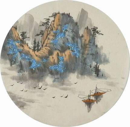 山水画国画装饰画纯手绘字画中式客厅办公室无款团扇B 直径42GG