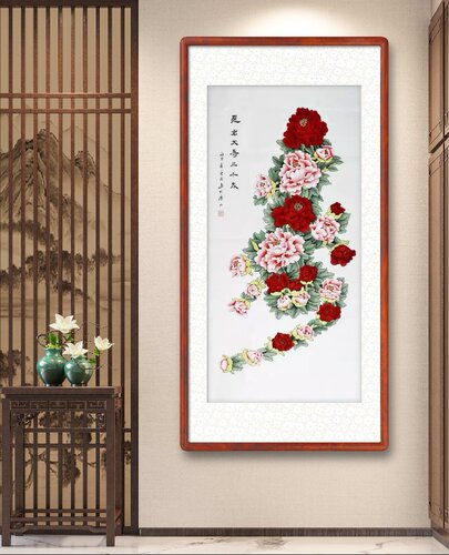 纯手绘国画牡丹装饰画客厅工笔画