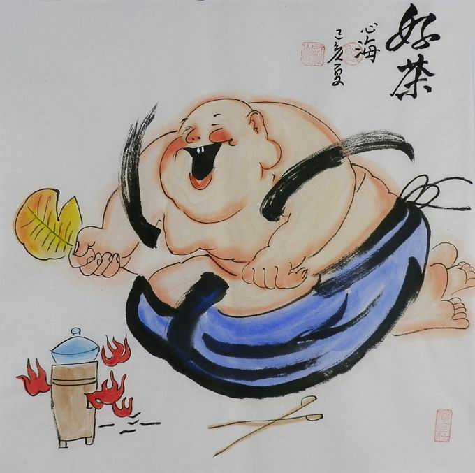 纯手绘字画装饰画yi100910心海居士三尺斗方国画茶文化人物画