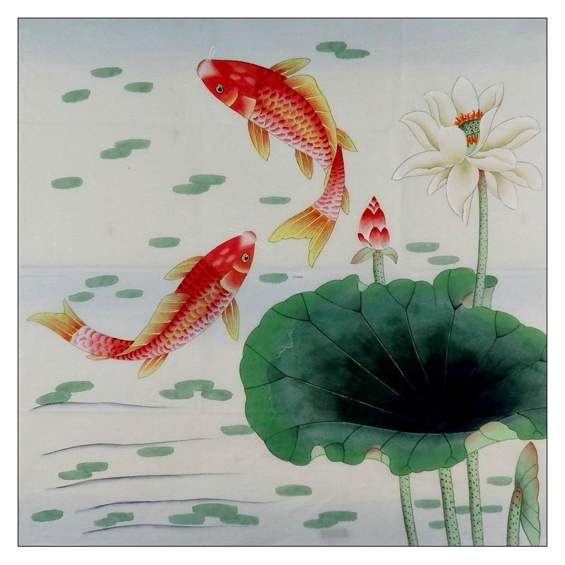 手绘国画工笔装饰画鱼客厅办公室