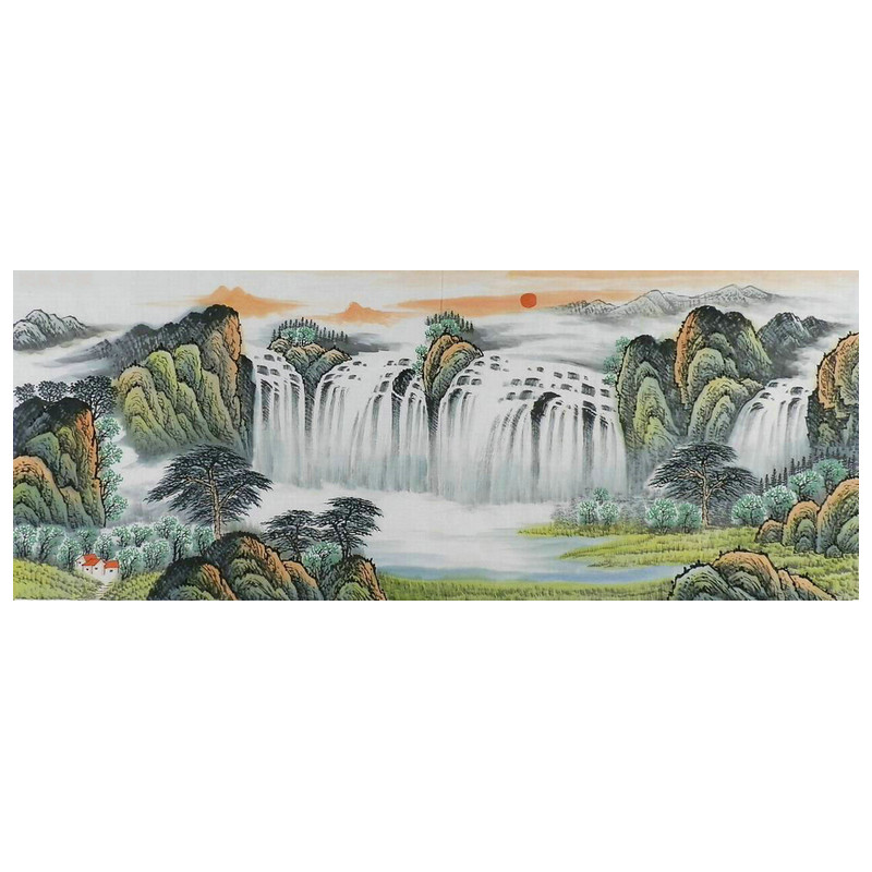 聚宝盆山水画鸿运当头纯手绘中式客厅办公室装饰画小六尺无款GG