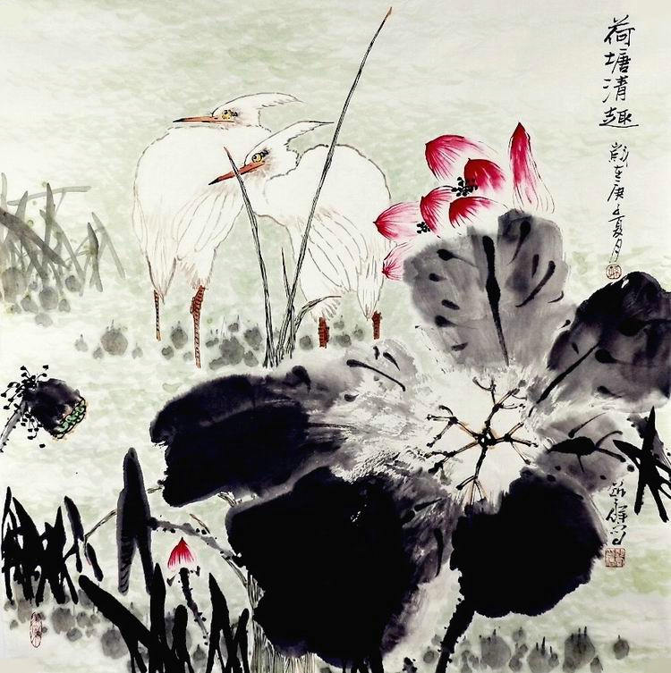 国画花鸟荷塘葫芦柿子石榴手绘字画客厅装饰画孙艺群四尺斗方GG