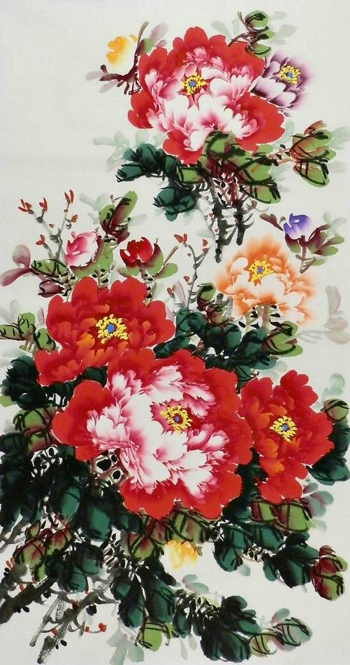 牡丹向日葵紫藤国画花鸟手绘字画客厅办公室装饰画三尺无款100GG