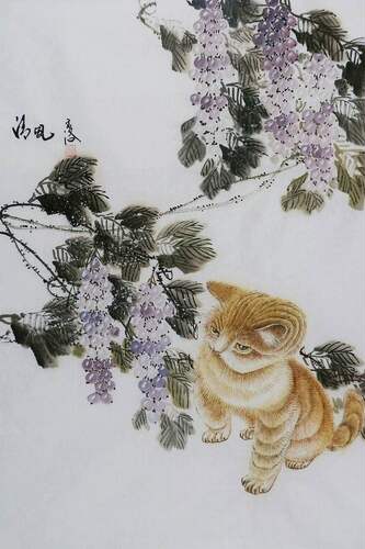 国画猫动物画纯手绘字画客厅餐厅电表箱装饰画热销宠物四开三45GG