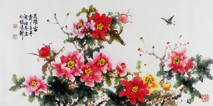 牡丹国画花鸟画手绘字画中式客厅办公室装饰画梁培安三尺100横GG